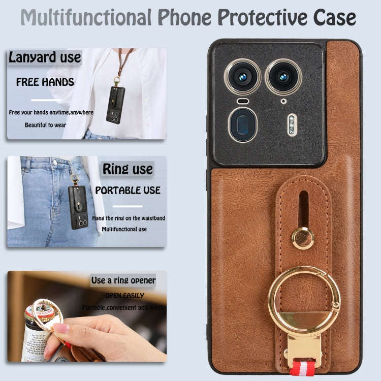 For Motorola Edge 50 Ultra Wristband Leather Back Phone Case(Brown)