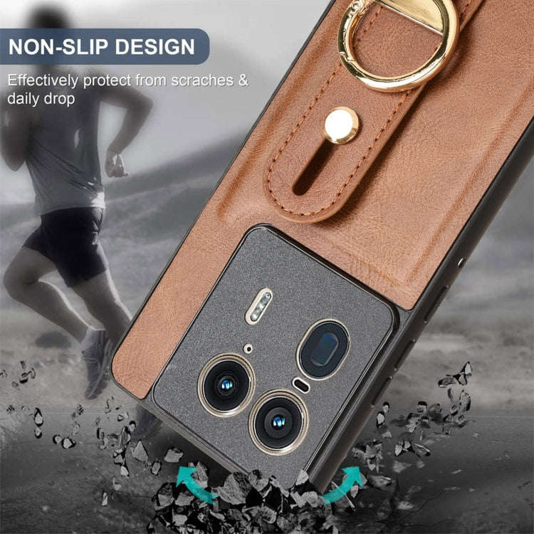 For Motorola Edge 50 Ultra Wristband Leather Back Phone Case(Brown)