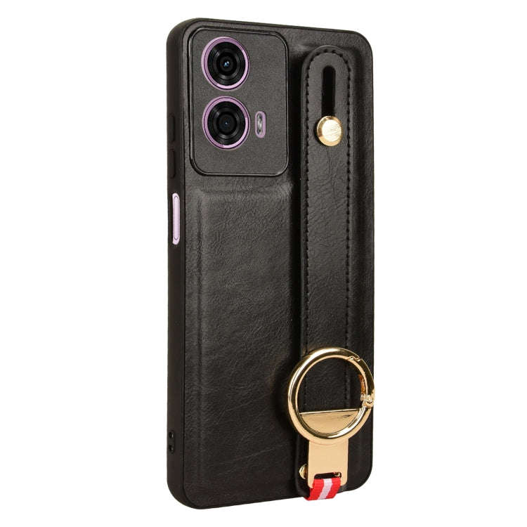 For Motorola Moto E14 Wristband Leather Back Phone Case(Black)