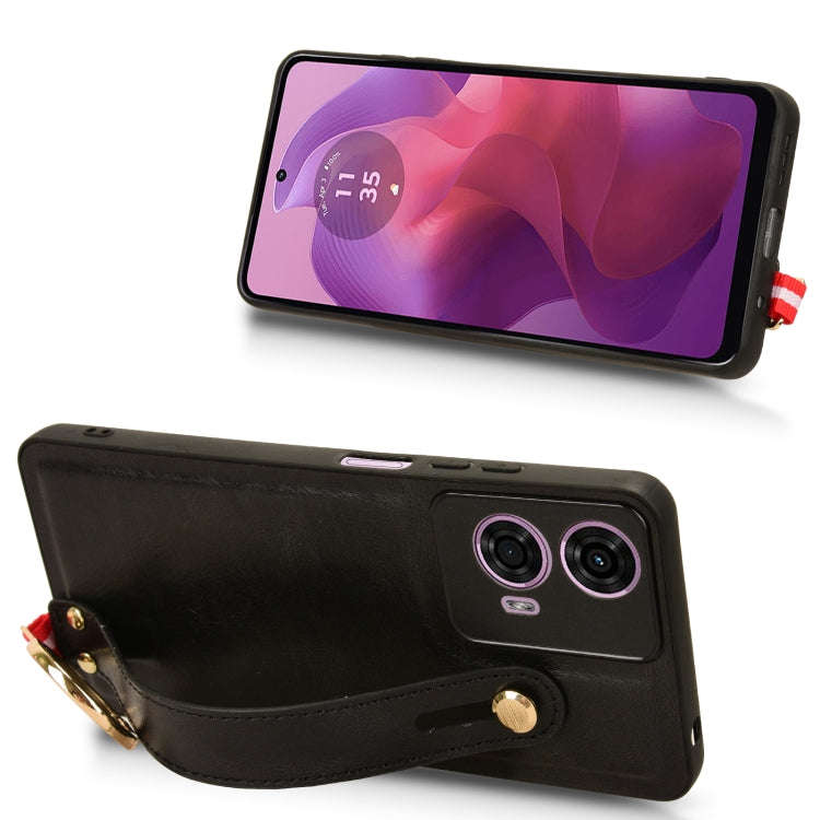 For Motorola Moto E14 Wristband Leather Back Phone Case(Black)