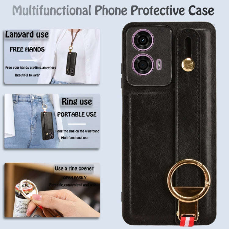 For Motorola Moto E14 Wristband Leather Back Phone Case(Black)