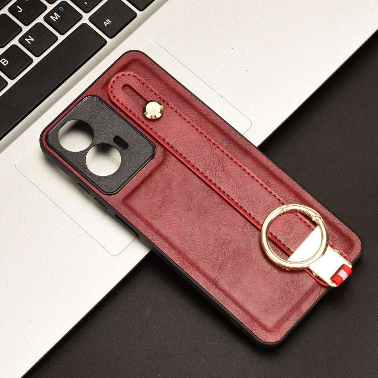 For Motorola Moto E14 Wristband Leather Back Phone Case(Red)