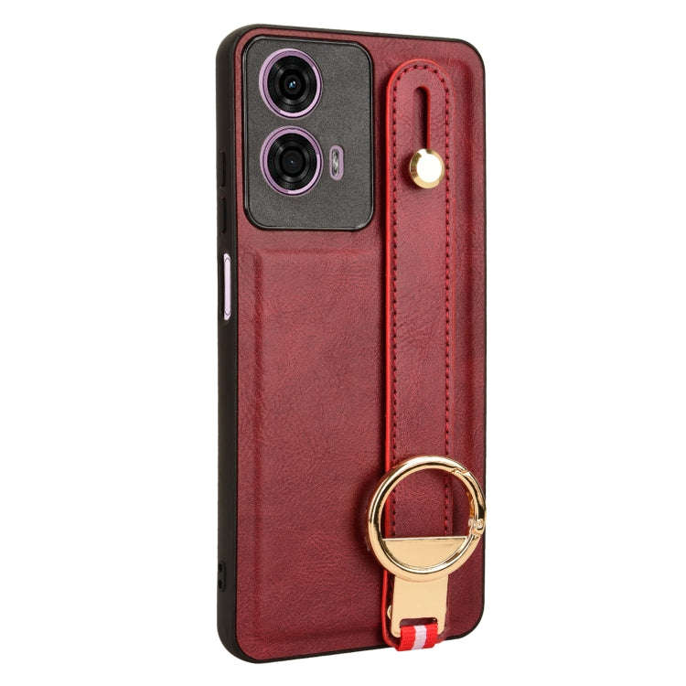 For Motorola Moto E14 Wristband Leather Back Phone Case(Red)