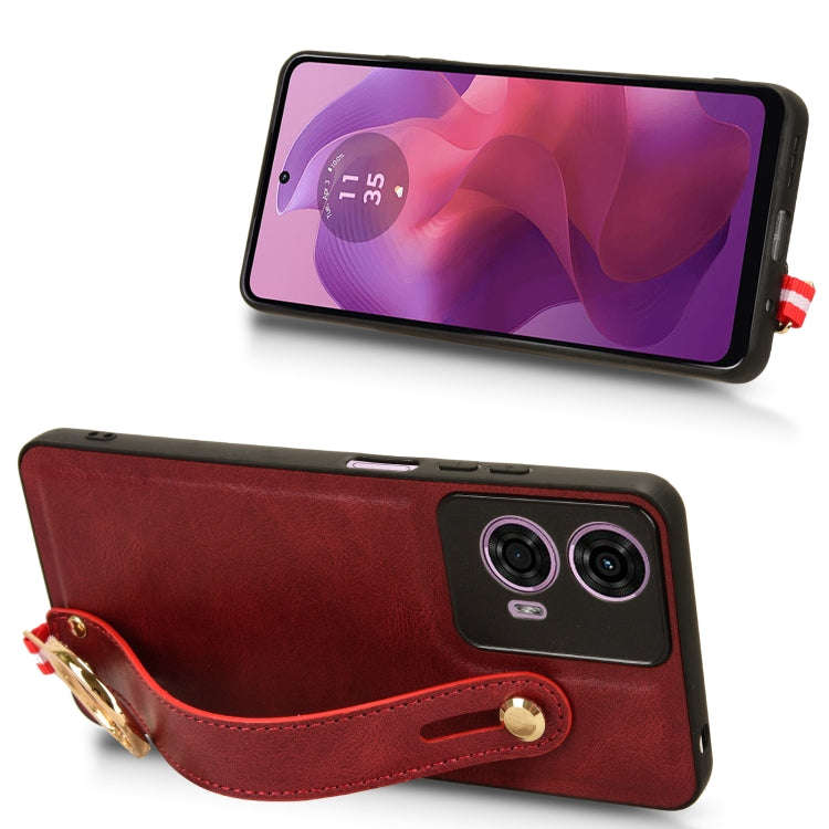 For Motorola Moto E14 Wristband Leather Back Phone Case(Red)