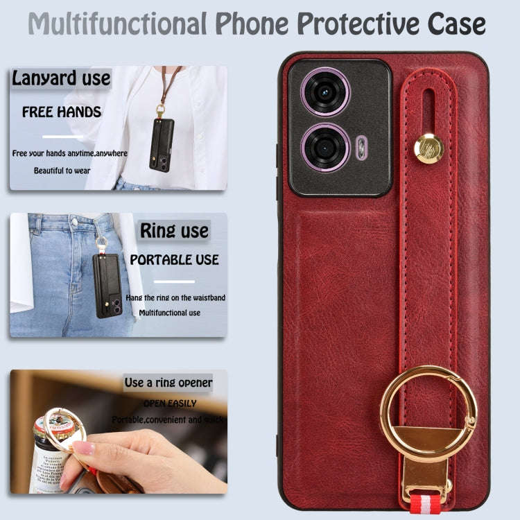 For Motorola Moto E14 Wristband Leather Back Phone Case(Red)