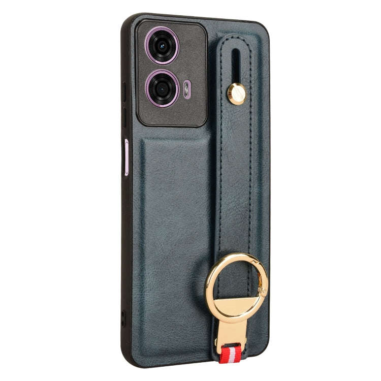 For Motorola Moto E14 Wristband Leather Back Phone Case(Blue)