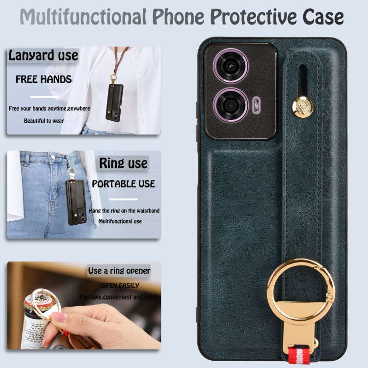 For Motorola Moto E14 Wristband Leather Back Phone Case(Blue)
