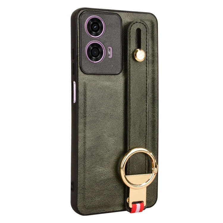 For Motorola Moto E14 Wristband Leather Back Phone Case(Green)