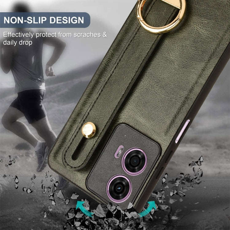 For Motorola Moto E14 Wristband Leather Back Phone Case(Green)