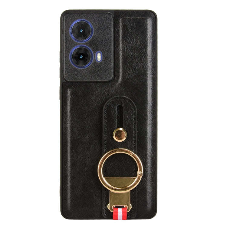 For Motorola Edge 50 Fusion 5G Wristband Leather Back Phone Case(Black)