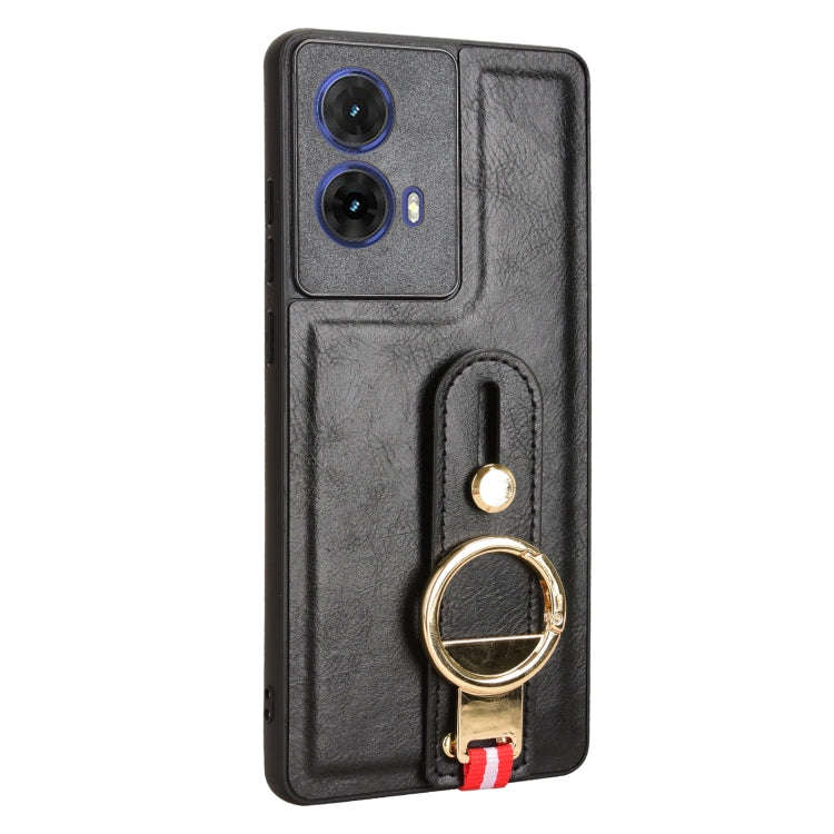 For Motorola Edge 50 Fusion 5G Wristband Leather Back Phone Case(Black)