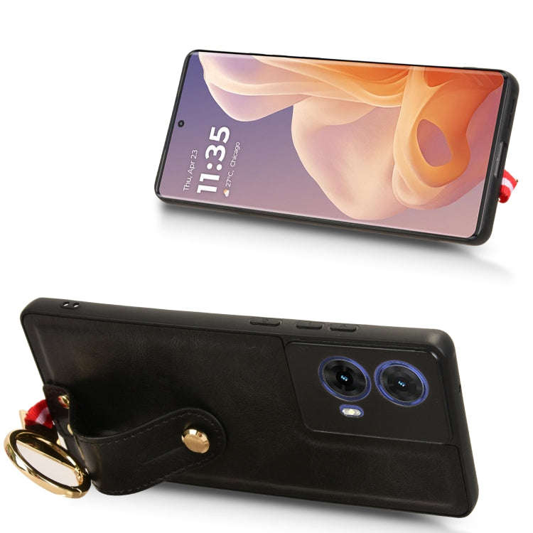 For Motorola Edge 50 Fusion 5G Wristband Leather Back Phone Case(Black)
