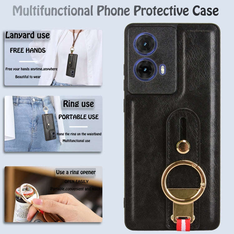 For Motorola Edge 50 Fusion 5G Wristband Leather Back Phone Case(Black)