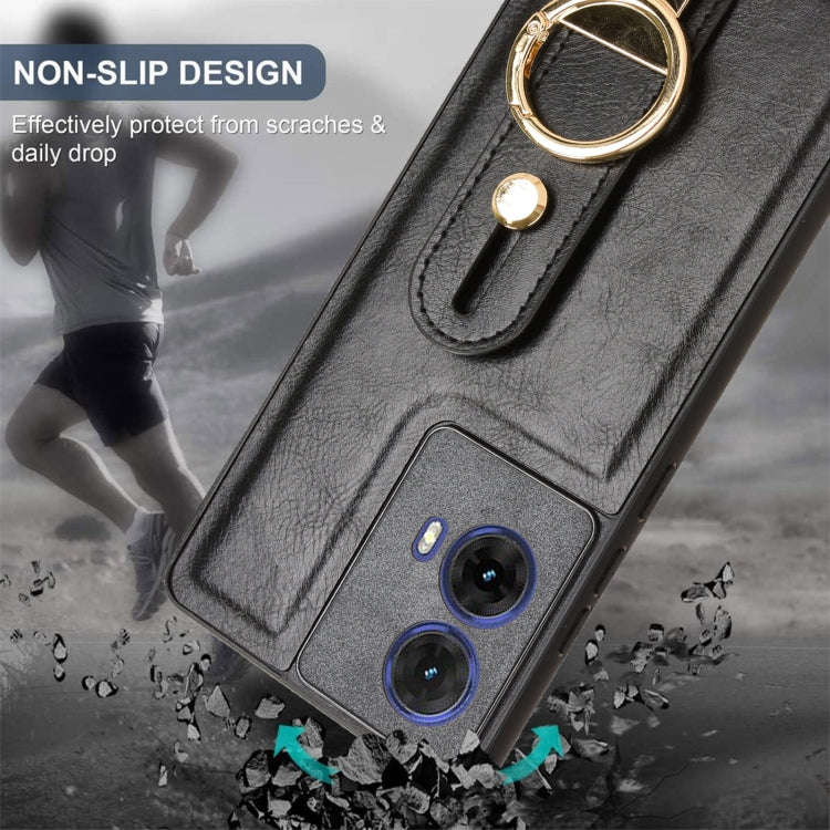 For Motorola Edge 50 Fusion 5G Wristband Leather Back Phone Case(Black)