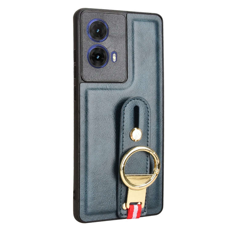 For Motorola Edge 50 Fusion 5G Wristband Leather Back Phone Case(Blue)