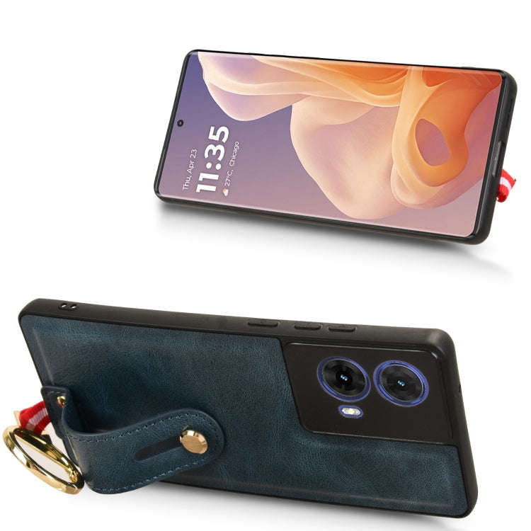 For Motorola Edge 50 Fusion 5G Wristband Leather Back Phone Case(Blue)