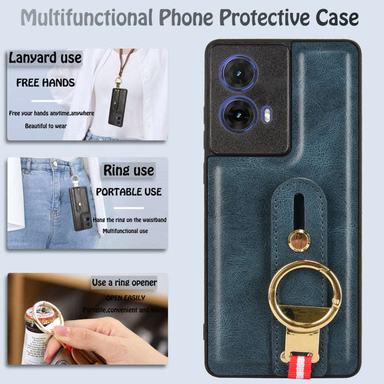 For Motorola Edge 50 Fusion 5G Wristband Leather Back Phone Case(Blue)