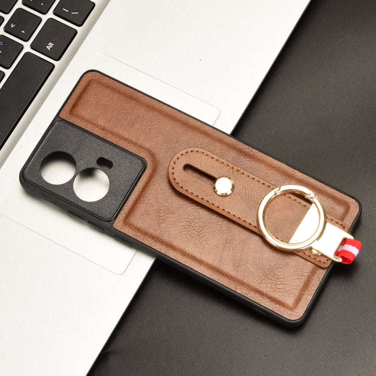 For Motorola Edge 50 Fusion 5G Wristband Leather Back Phone Case(Brown)