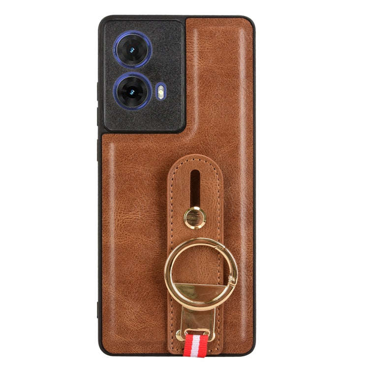 For Motorola Edge 50 Fusion 5G Wristband Leather Back Phone Case(Brown)