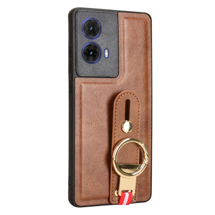 For Motorola Edge 50 Fusion 5G Wristband Leather Back Phone Case(Brown)