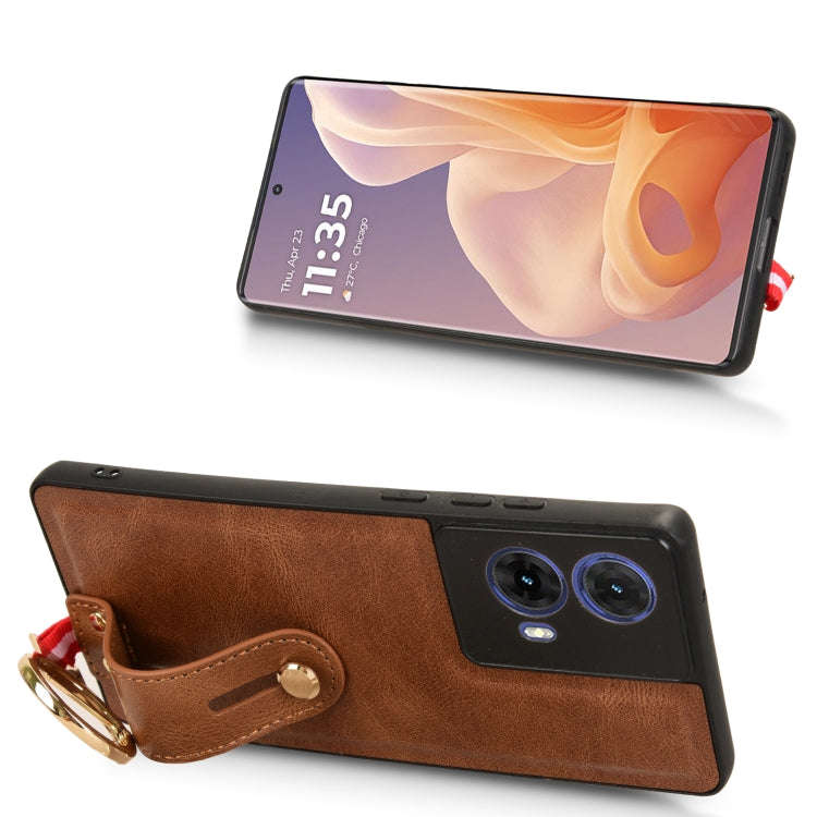 For Motorola Edge 50 Fusion 5G Wristband Leather Back Phone Case(Brown)