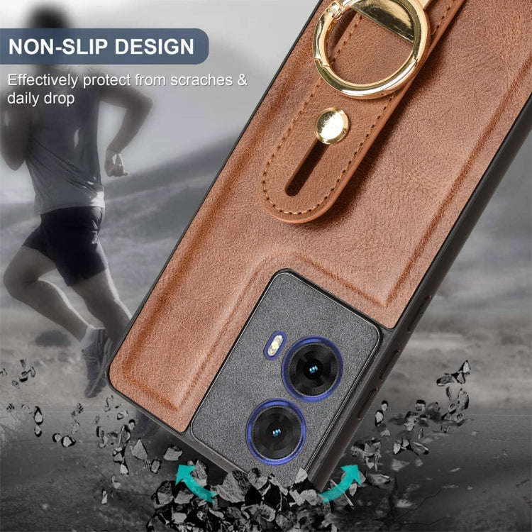 For Motorola Edge 50 Fusion 5G Wristband Leather Back Phone Case(Brown)