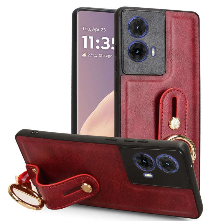 For Motorola Moto G85 5G Wristband Leather Back Phone Case(Red)
