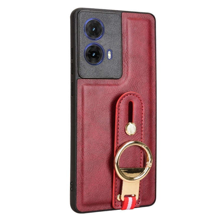 For Motorola Moto G85 5G Wristband Leather Back Phone Case(Red)