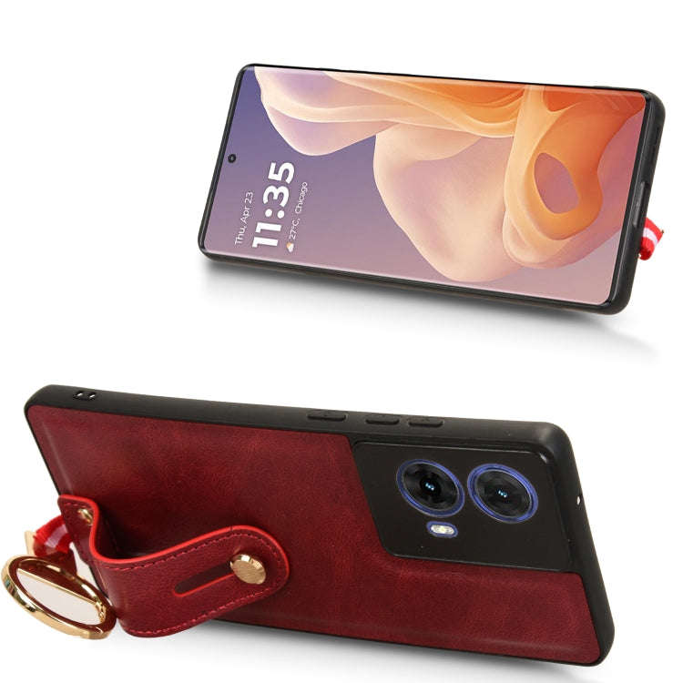 For Motorola Moto G85 5G Wristband Leather Back Phone Case(Red)