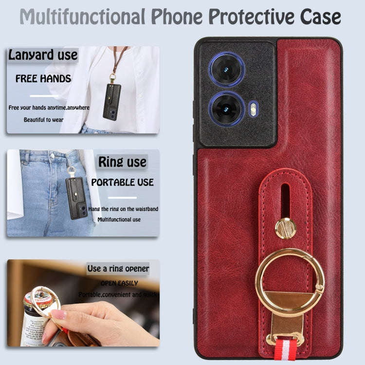 For Motorola Moto G85 5G Wristband Leather Back Phone Case(Red)