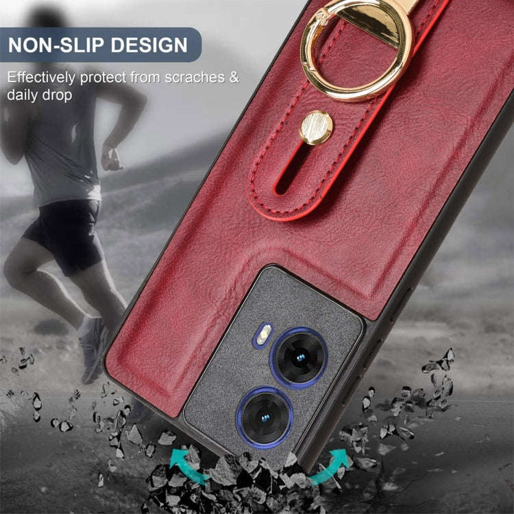 For Motorola Moto G85 5G Wristband Leather Back Phone Case(Red)