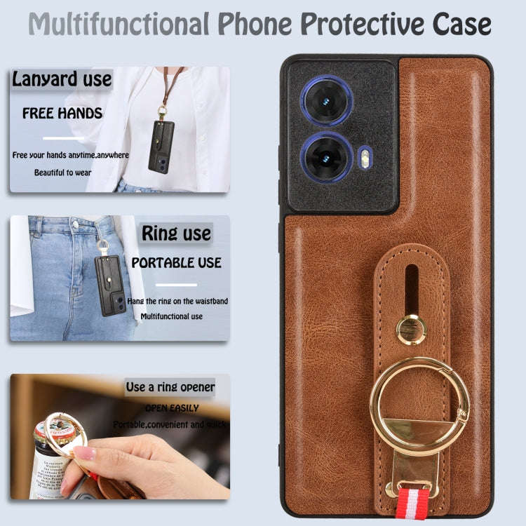 For Motorola Moto G85 5G Wristband Leather Back Phone Case(Brown)
