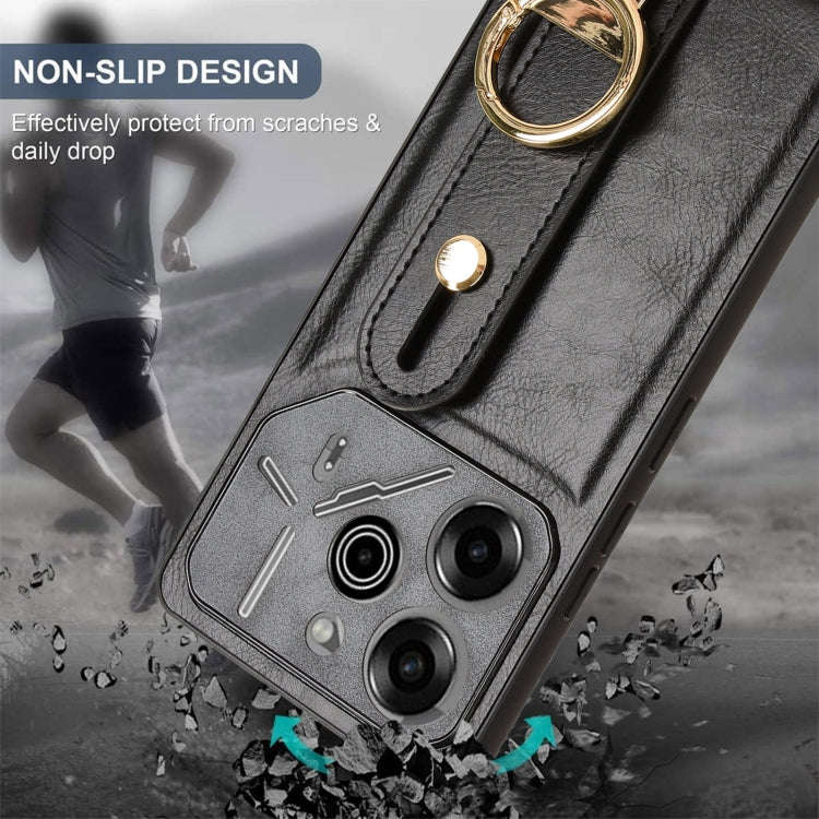 For Tecno Pova 6 Pro 5G Wristband Leather Back Phone Case(Black)