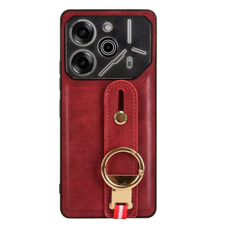 For Tecno Pova 6 Pro 5G Wristband Leather Back Phone Case(Red)