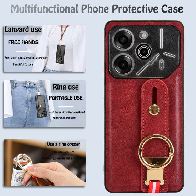 For Tecno Pova 6 Pro 5G Wristband Leather Back Phone Case(Red)