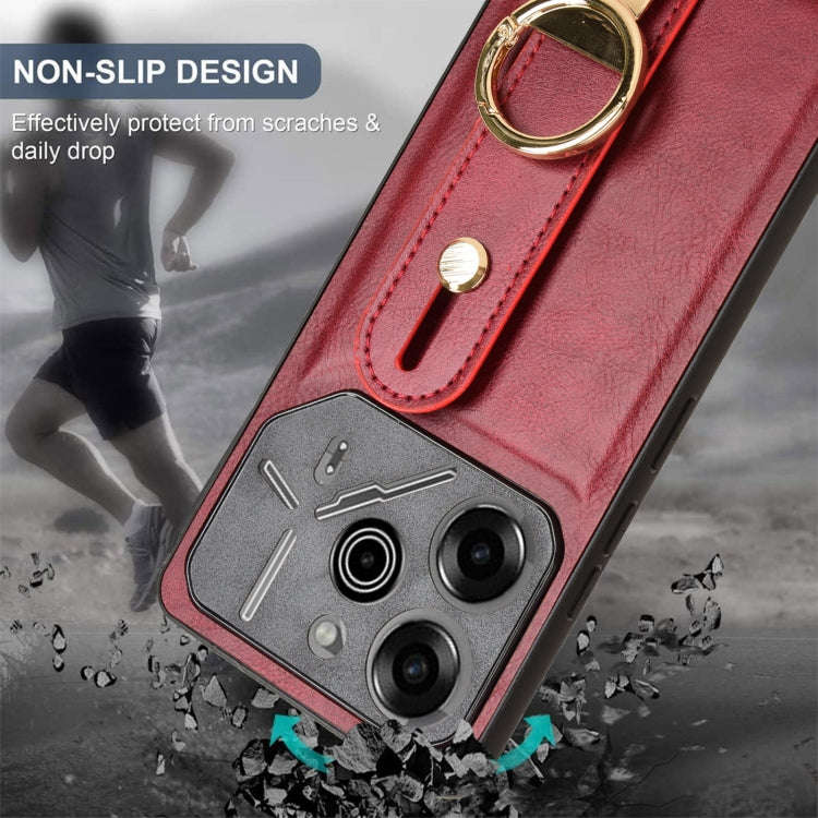 For Tecno Pova 6 Pro 5G Wristband Leather Back Phone Case(Red)