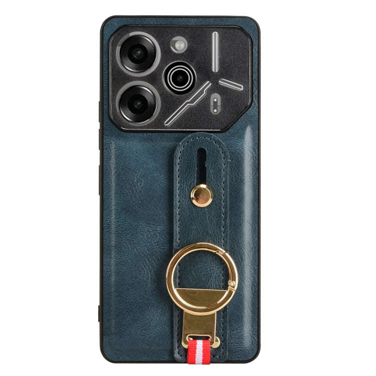 For Tecno Pova 6 Pro 5G Wristband Leather Back Phone Case(Blue)