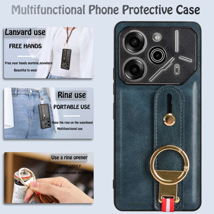 For Tecno Pova 6 Pro 5G Wristband Leather Back Phone Case(Blue)