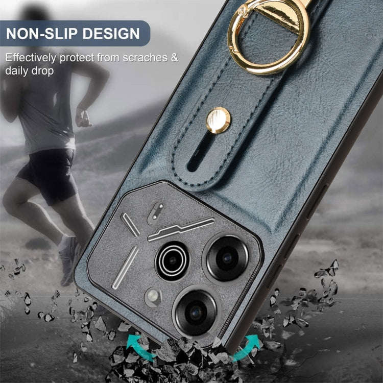 For Tecno Pova 6 Pro 5G Wristband Leather Back Phone Case(Blue)