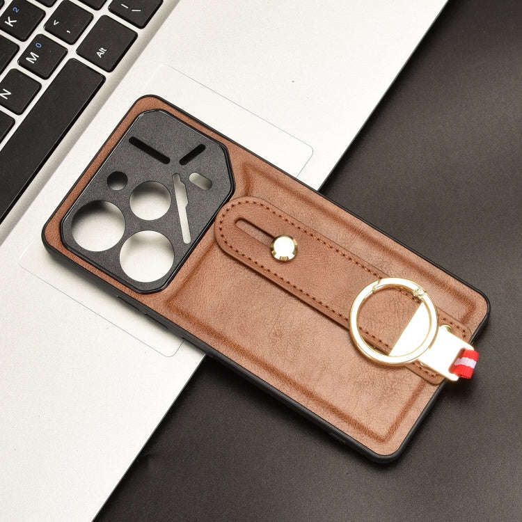 For Tecno Pova 6 Pro 5G Wristband Leather Back Phone Case(Brown)