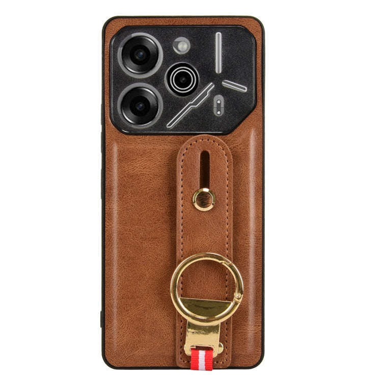 For Tecno Pova 6 Pro 5G Wristband Leather Back Phone Case(Brown)