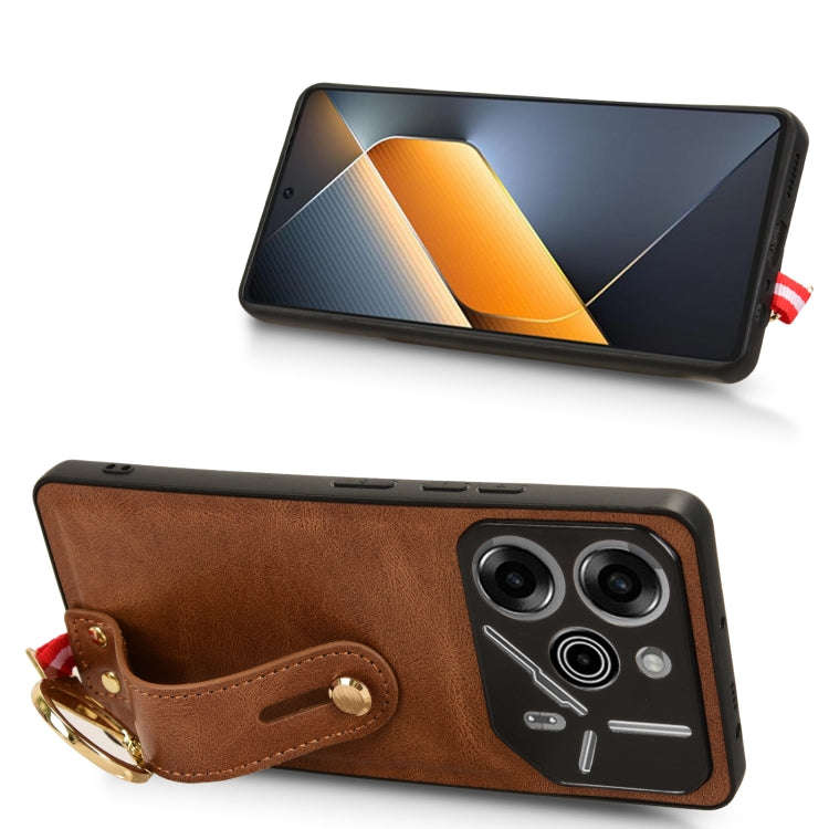 For Tecno Pova 6 Pro 5G Wristband Leather Back Phone Case(Brown)