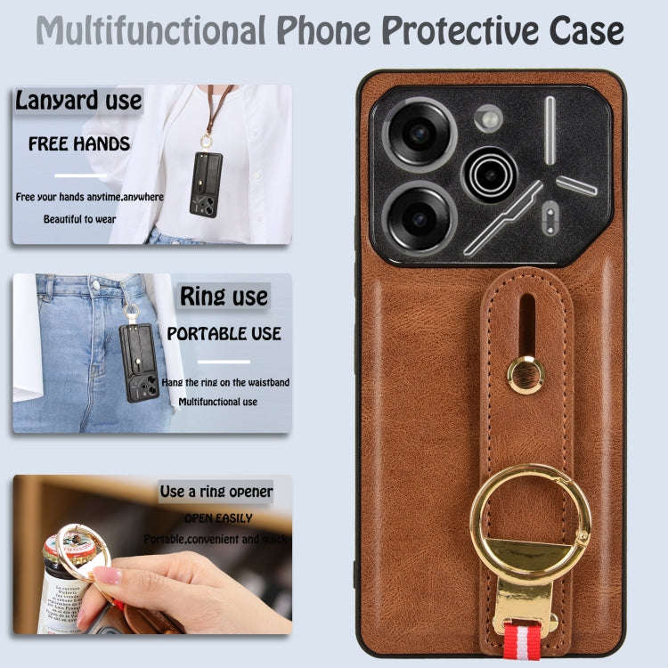 For Tecno Pova 6 Pro 5G Wristband Leather Back Phone Case(Brown)