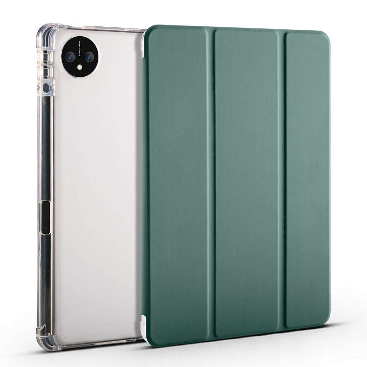 For Huawei MatePad Pro 11 2024 3-fold Clear TPU Leather Tablet Case with Pen Slot(Green)