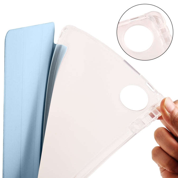 For Huawei MatePad Pro 11 2024 3-fold Clear TPU Leather Tablet Case with Pen Slot(Ice Blue)