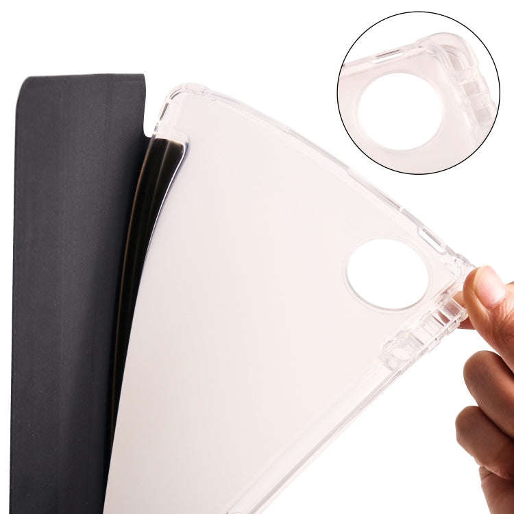 For Huawei MatePad Pro 11 2024 3-fold Clear TPU Leather Tablet Case with Pen Slot(Black)