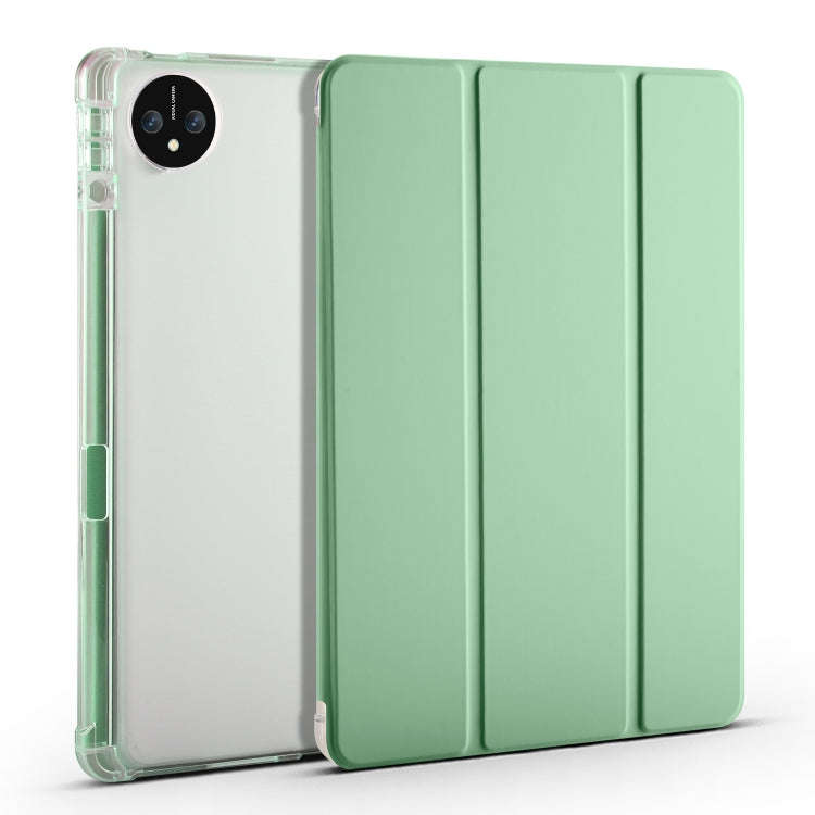 For Huawei MatePad Pro 11 2024 3-fold Clear TPU Leather Tablet Case with Pen Slot(Matcha Green)