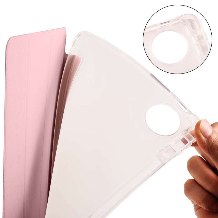 For Huawei MatePad Pro 11 2024 3-fold Clear TPU Leather Tablet Case with Pen Slot(Pink)