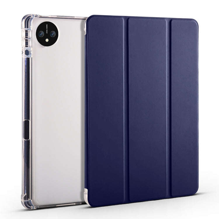 For Huawei MatePad Pro 11 2024 3-fold Clear TPU Leather Tablet Case with Pen Slot(Dark Blue)