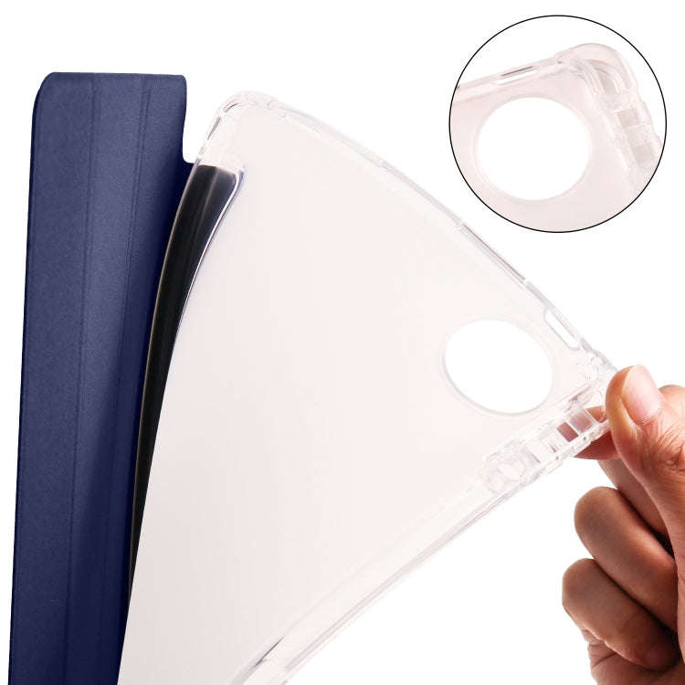 For Huawei MatePad Pro 11 2024 3-fold Clear TPU Leather Tablet Case with Pen Slot(Dark Blue)